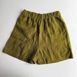 American Giant USA Made EUC Elastic Waist Fir Green Pockets Linen‎ Shorts S